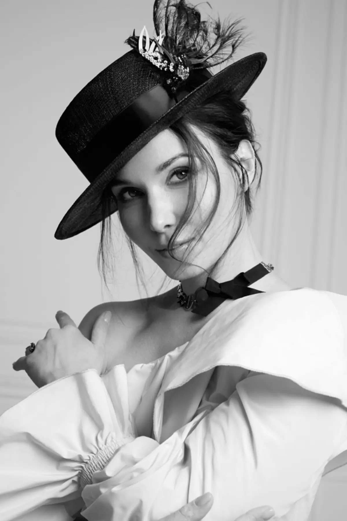 Blouse, be blumarine; hat, lilia fisher; Choker and Ring, All - Poison Drop