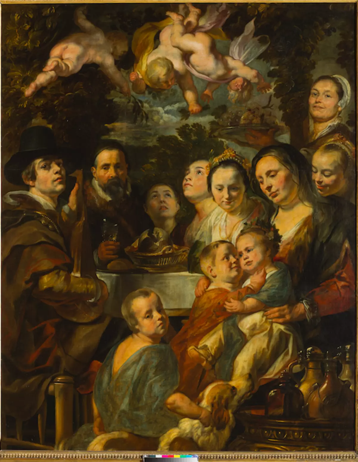 Jacob Yordans. Itse muotokuva vanhempien, veljen ja sisarien kanssa. Noin 1615; Jordania kirjoitti osittain muotokuvaan 1630-luvun lopulla