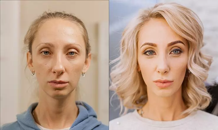 Anastasia antes y después de la transformación en el proyecto.