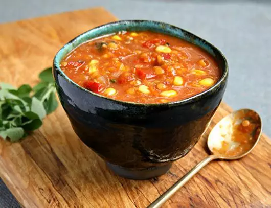 Lentil Sack con powle e tomates