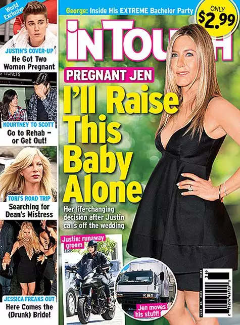 Jennifer Aniston ao amin'ny fonon'ny magazine mifandray.